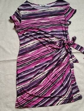 Aa Studio Pink & Purple Striped Tie-Side Mini Dress